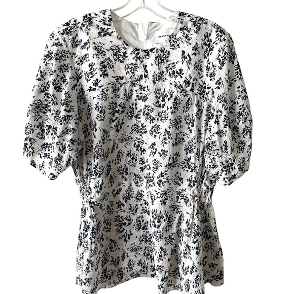 White and Black Puff Sleeve Blouse with Peter Pan Collar - Picture 1 of 10